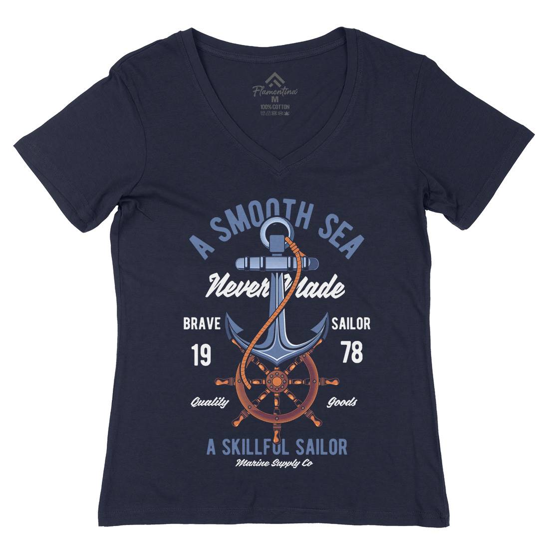 Anchor Womens Organic V-Neck T-Shirt Navy C305