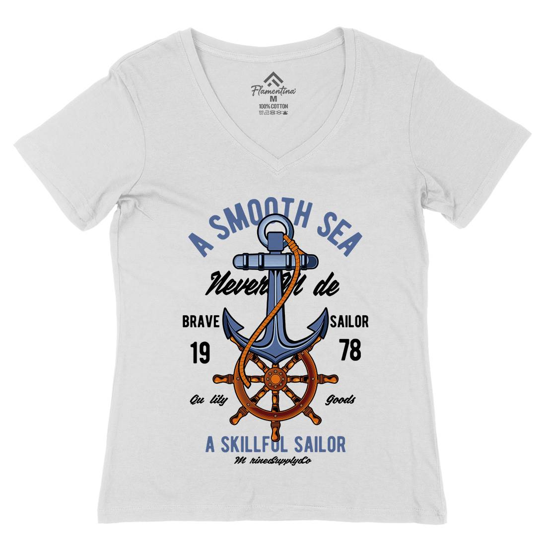 Anchor Womens Organic V-Neck T-Shirt Navy C305