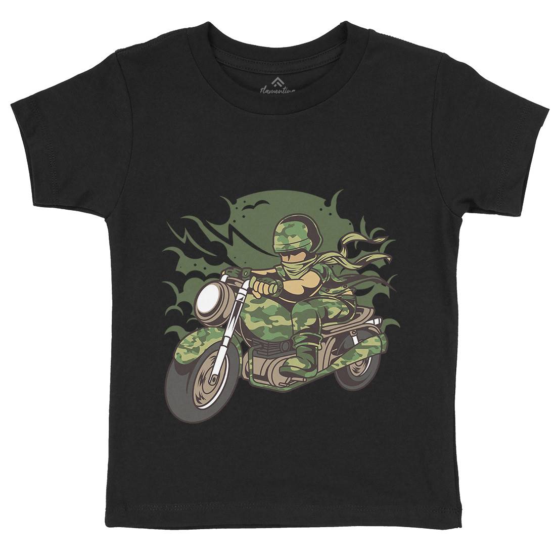 Motorcycle Ride Kids Crew Neck T-Shirt Army C306