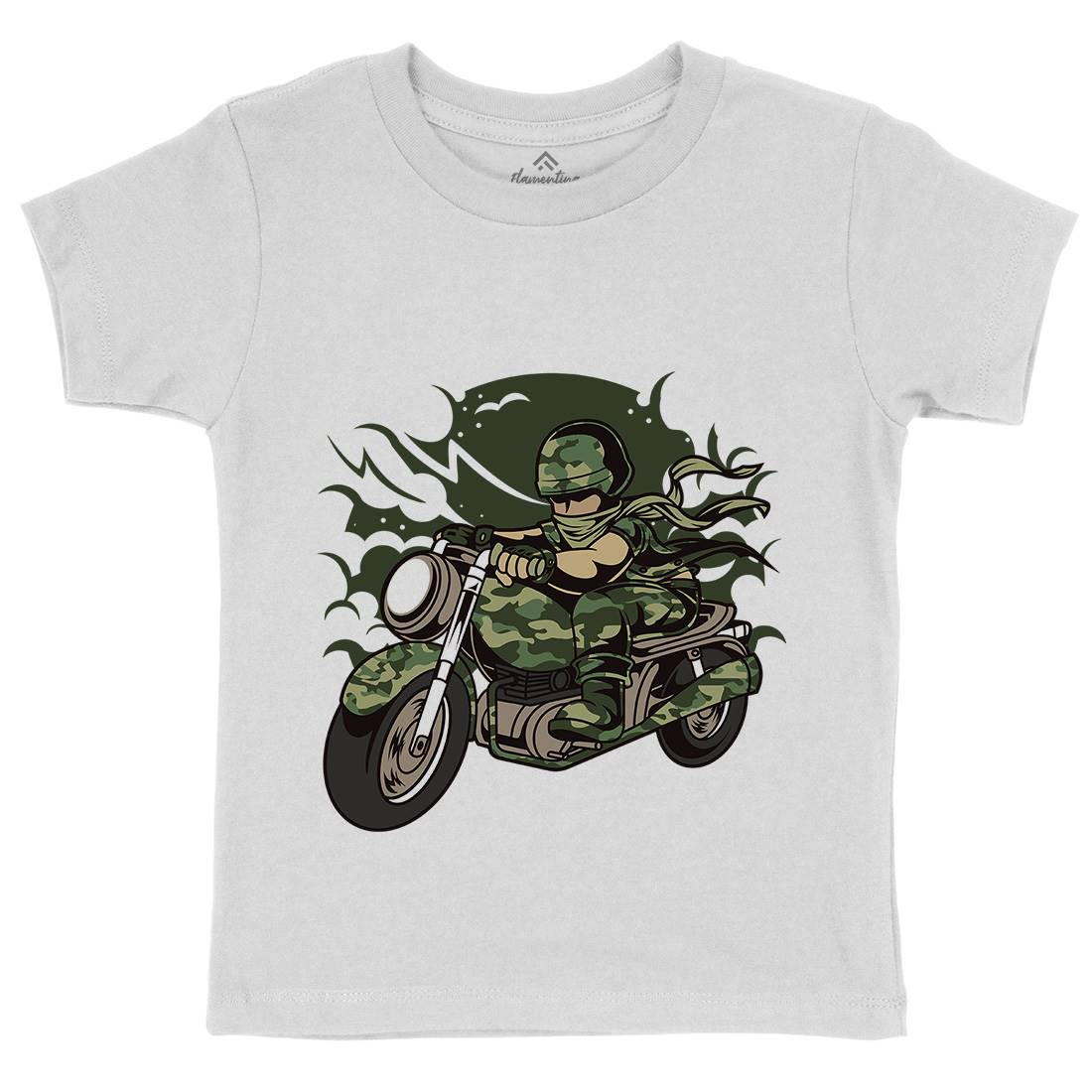 Motorcycle Ride Kids Crew Neck T-Shirt Army C306