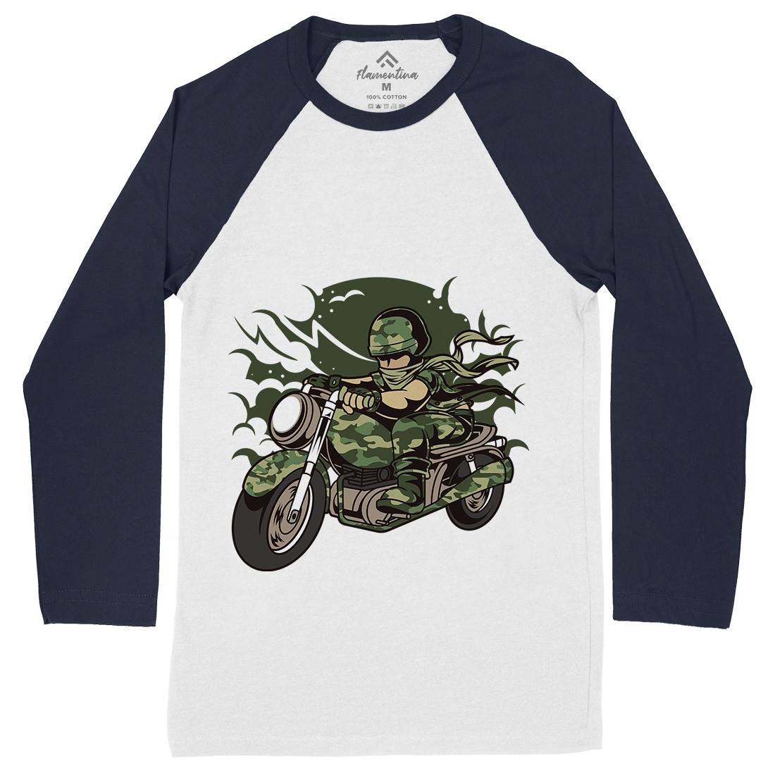 Motorcycle Ride Mens Long Sleeve Baseball T-Shirt Army C306