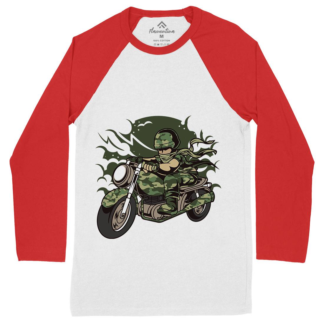 Motorcycle Ride Mens Long Sleeve Baseball T-Shirt Army C306