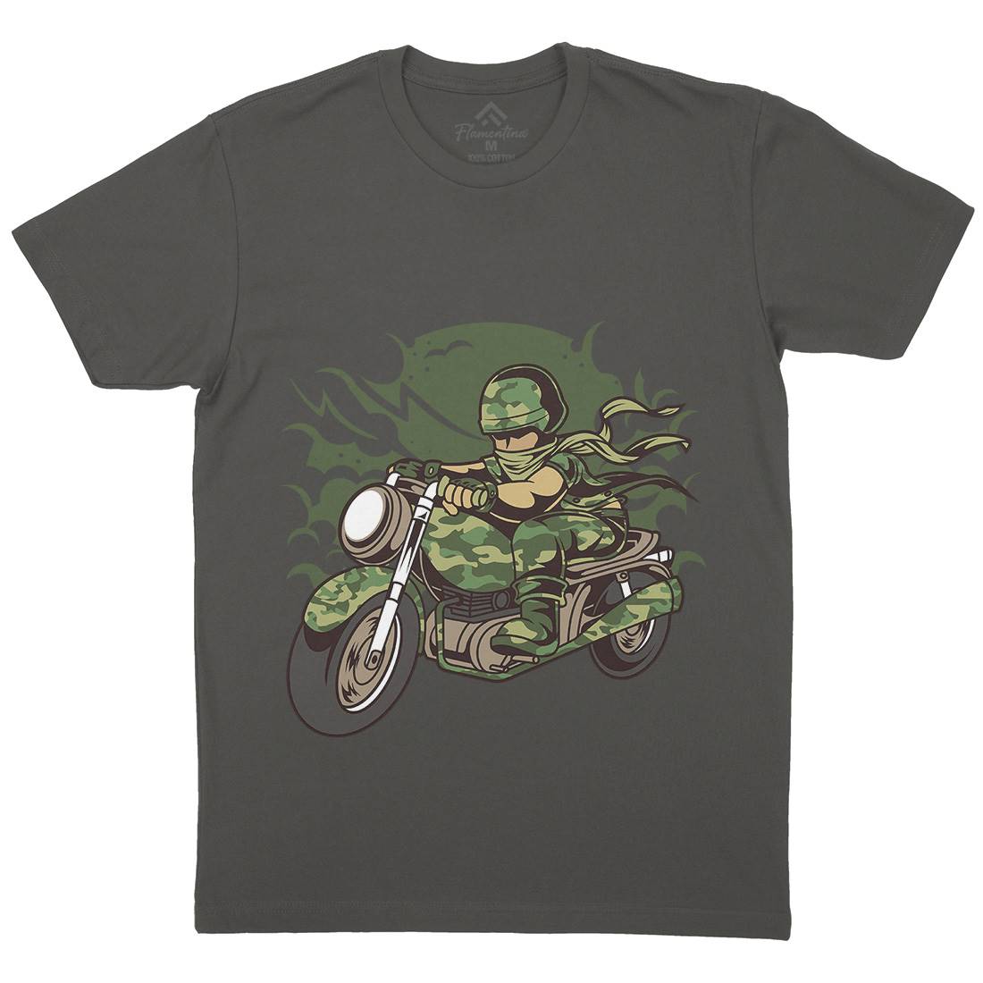 Motorcycle Ride Mens Crew Neck T-Shirt Army C306