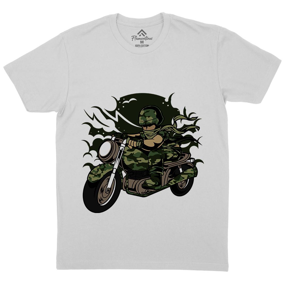 Motorcycle Ride Mens Crew Neck T-Shirt Army C306
