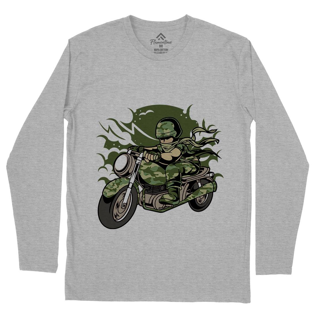 Motorcycle Ride Mens Long Sleeve T-Shirt Army C306