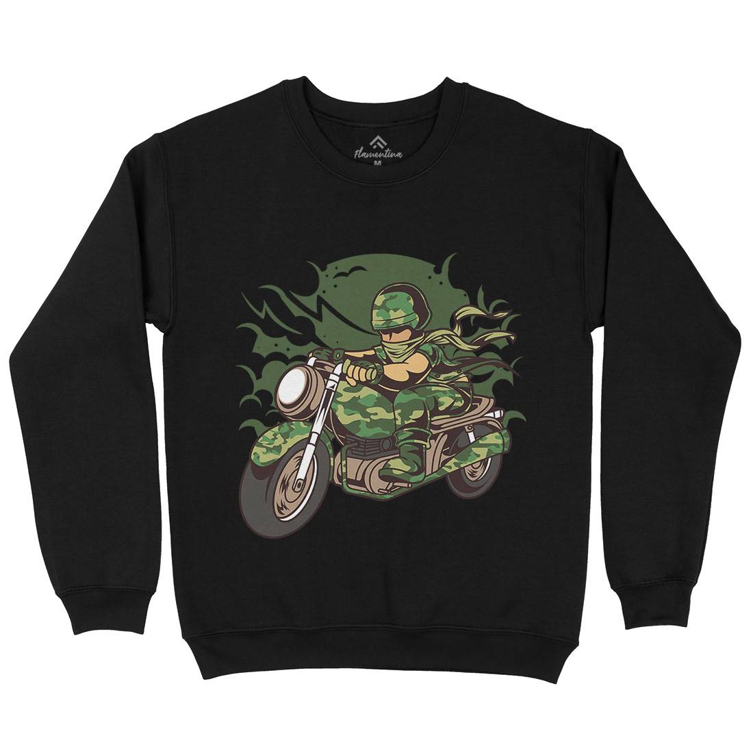 Motorcycle Ride Kids Crew Neck Sweatshirt Army C306