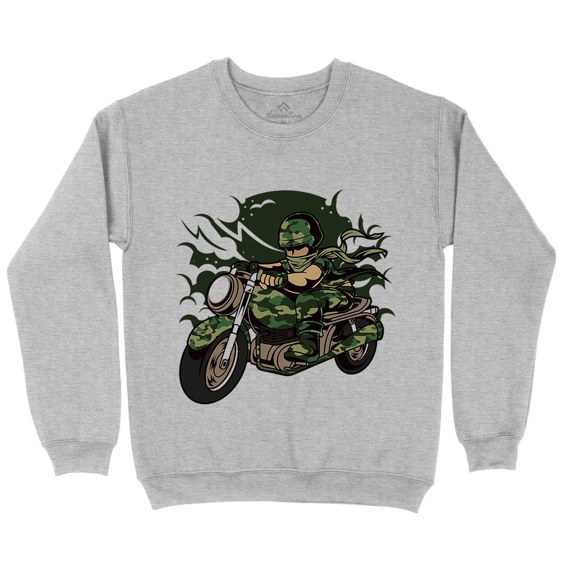 Motorcycle Ride Mens Crew Neck Sweatshirt Army C306