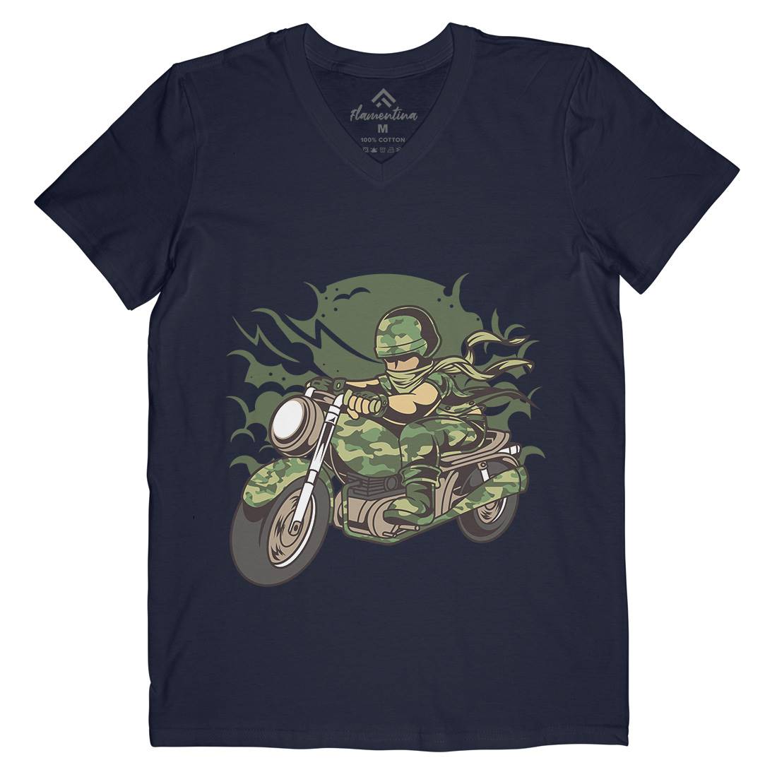 Motorcycle Ride Mens Organic V-Neck T-Shirt Army C306
