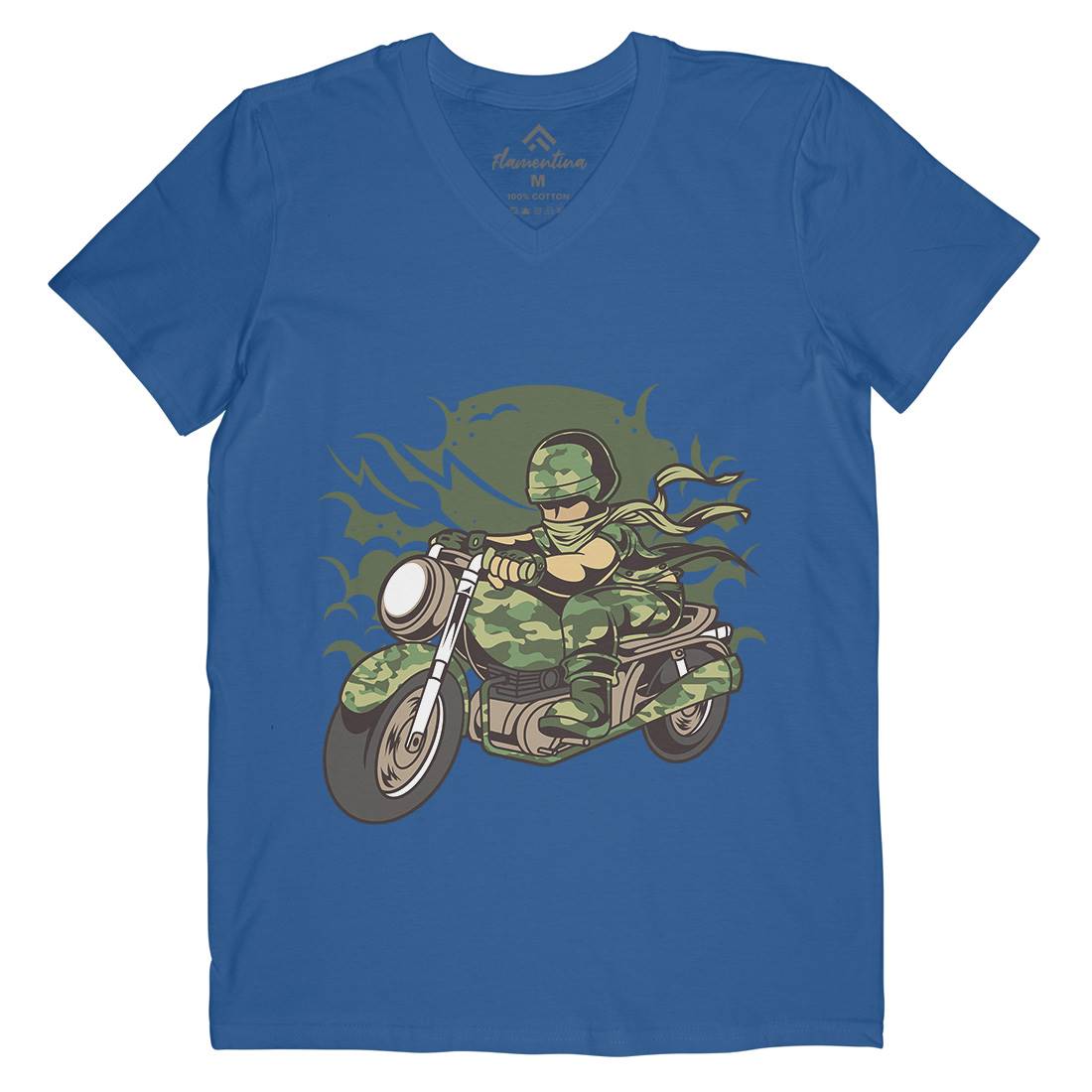 Motorcycle Ride Mens V-Neck T-Shirt Army C306