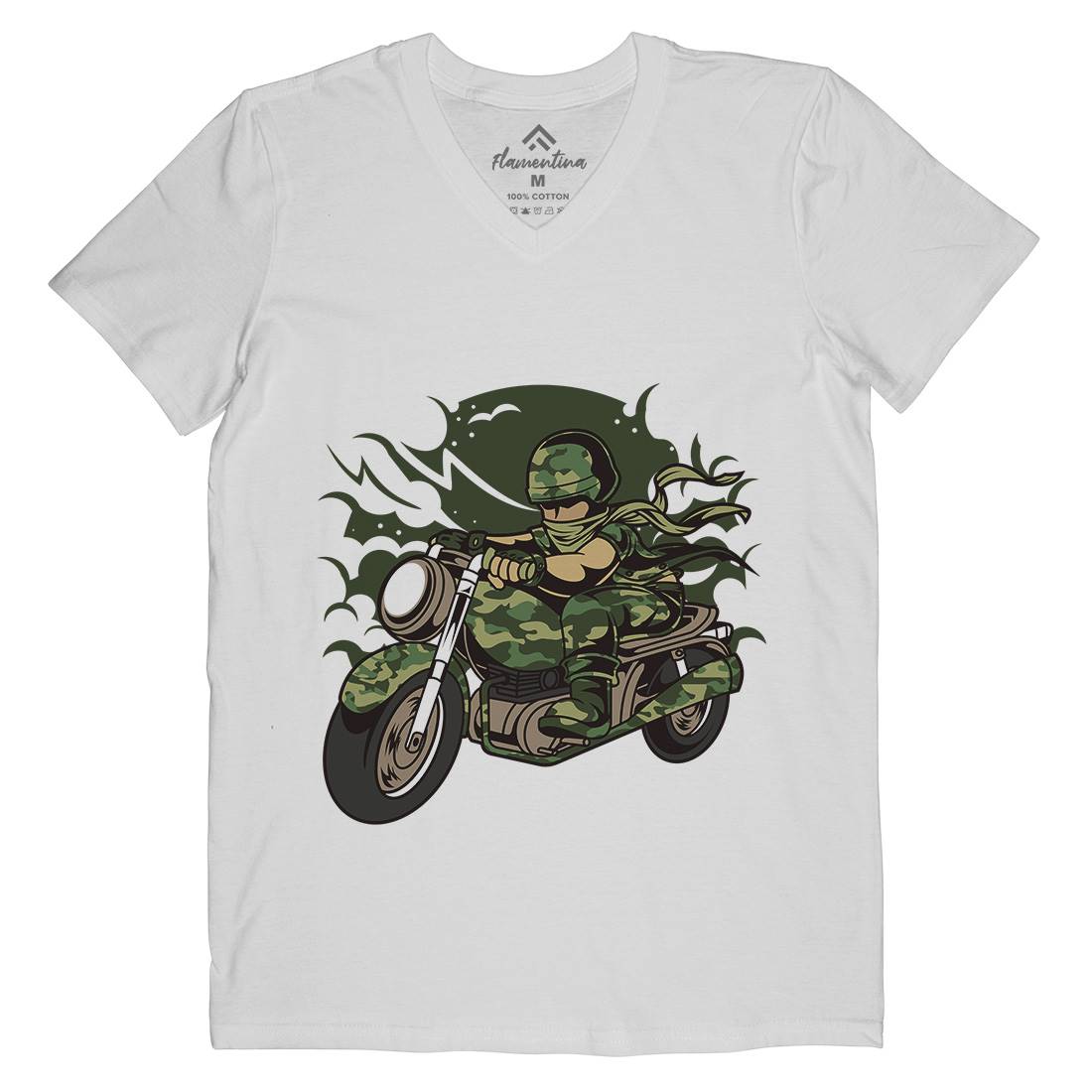 Motorcycle Ride Mens Organic V-Neck T-Shirt Army C306