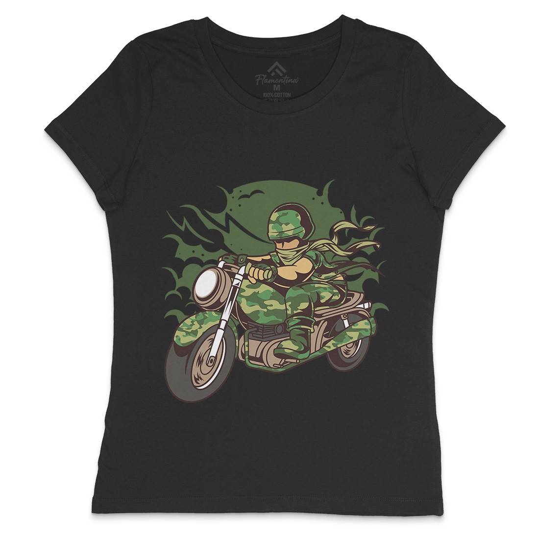 Motorcycle Ride Womens Crew Neck T-Shirt Army C306