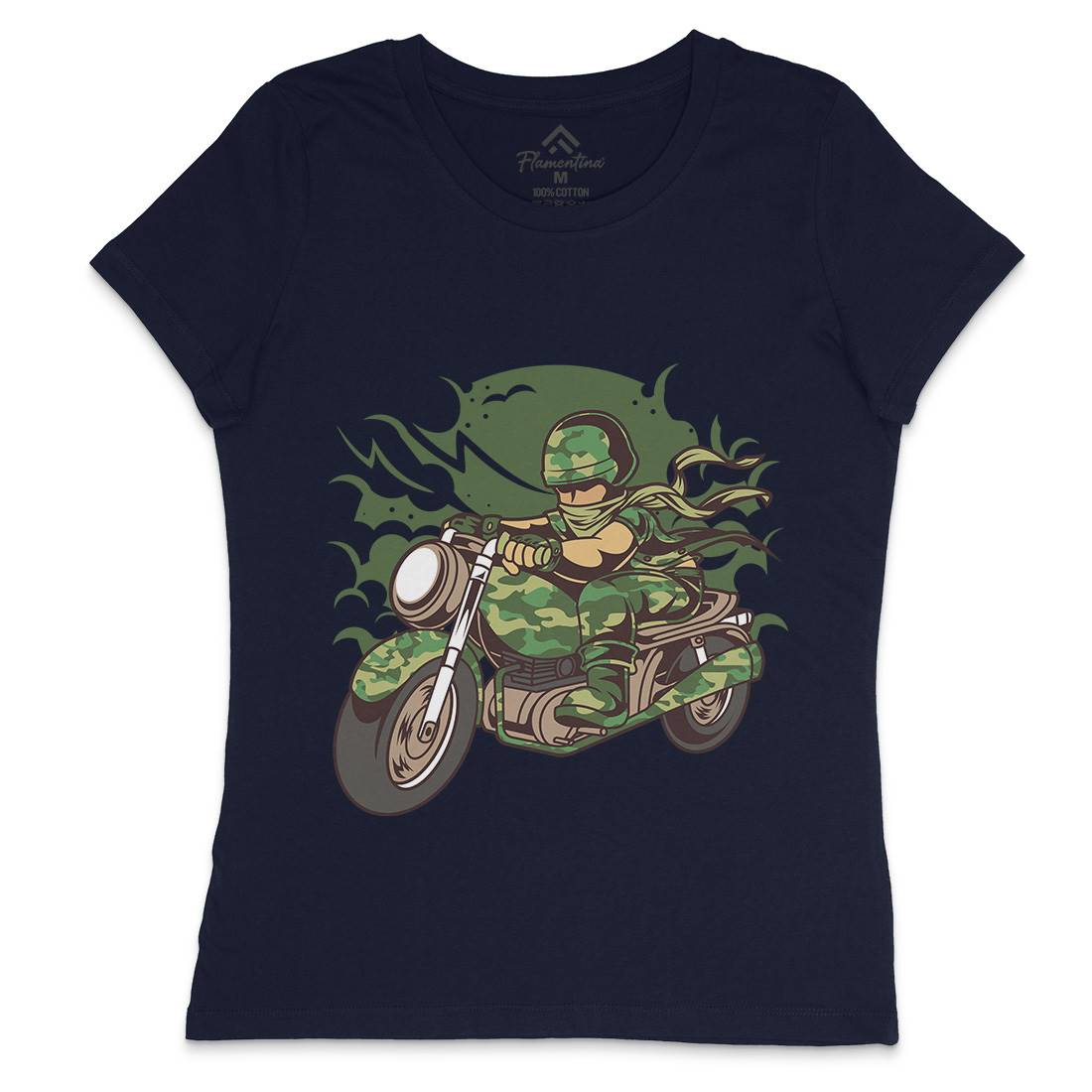 Motorcycle Ride Womens Crew Neck T-Shirt Army C306