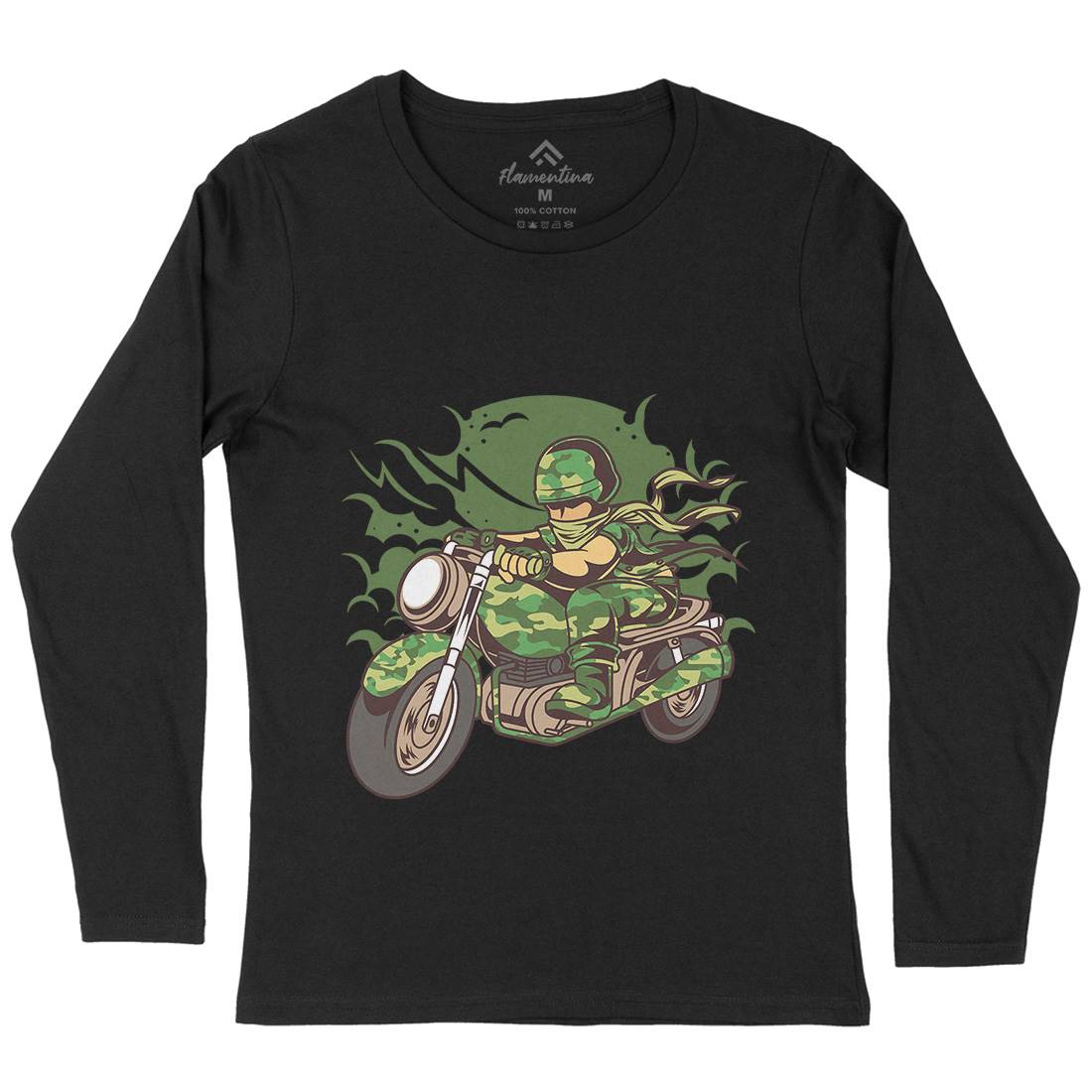 Motorcycle Ride Womens Long Sleeve T-Shirt Army C306