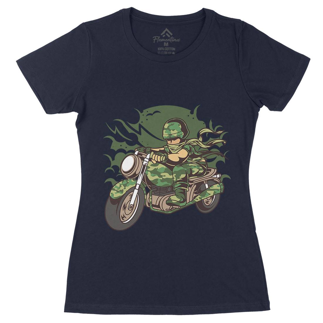 Motorcycle Ride Womens Organic Crew Neck T-Shirt Army C306