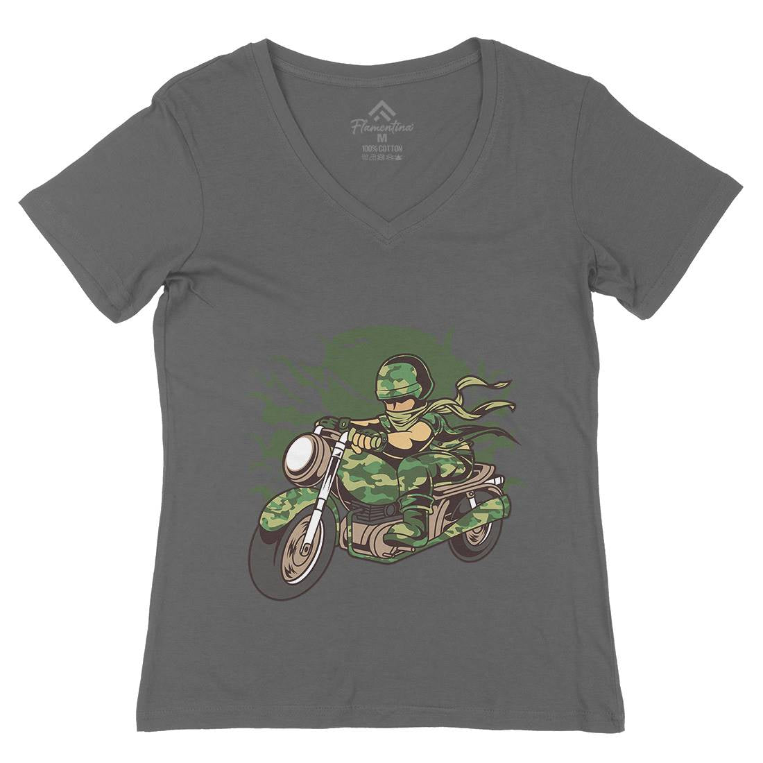 Motorcycle Ride Womens Organic V-Neck T-Shirt Army C306