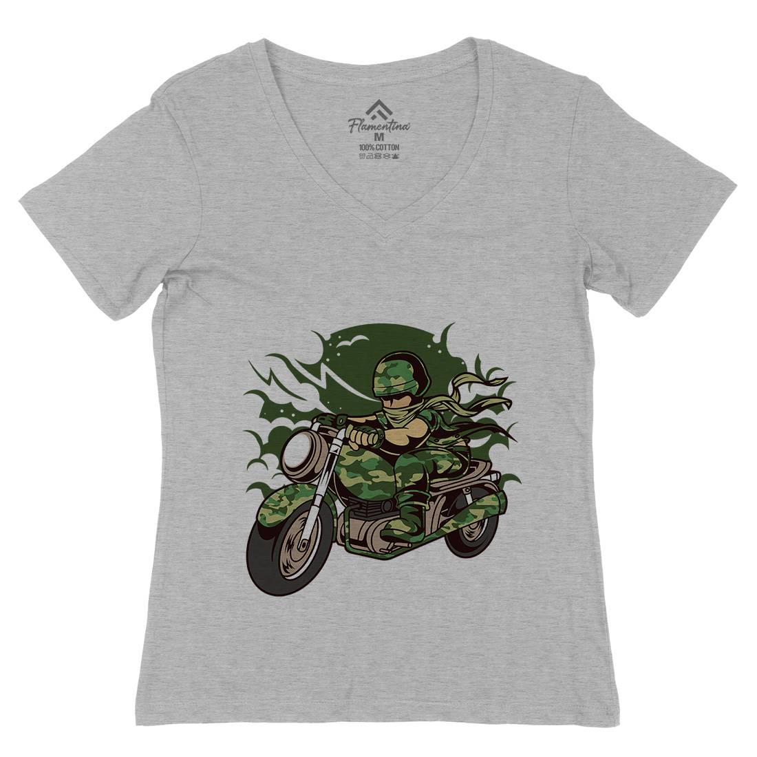 Motorcycle Ride Womens Organic V-Neck T-Shirt Army C306