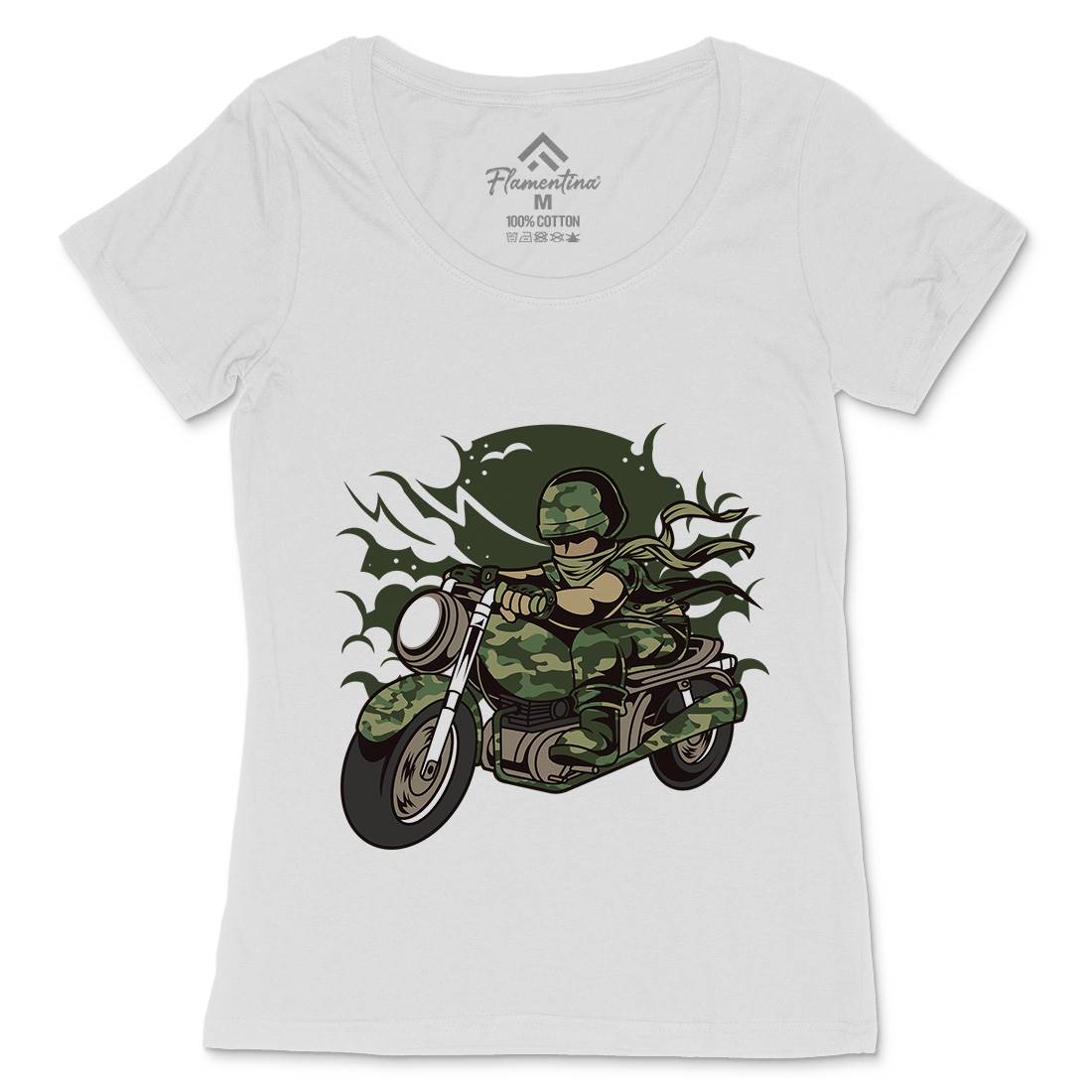 Motorcycle Ride Womens Scoop Neck T-Shirt Army C306