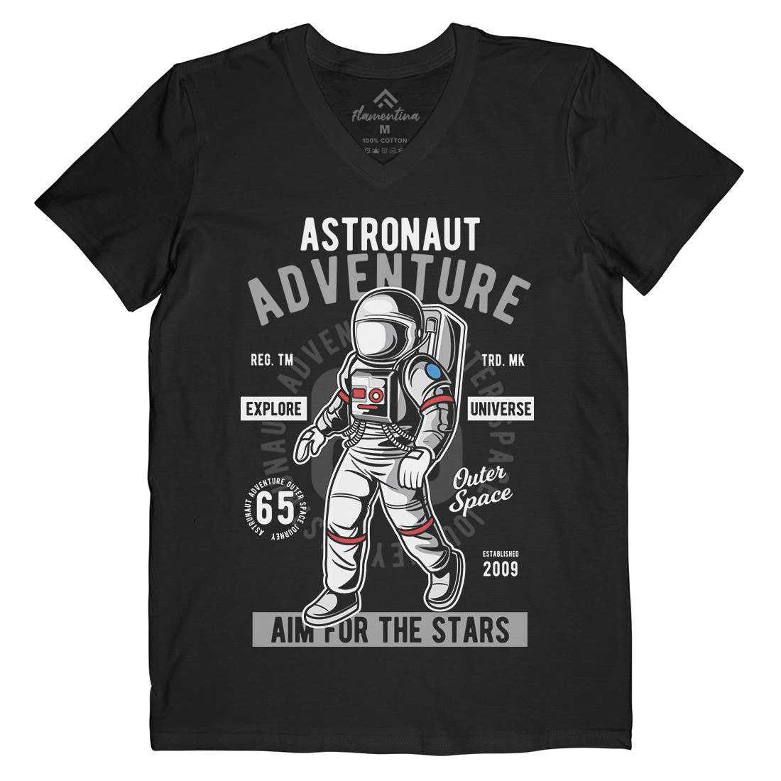 Astronaut Adventure Mens Organic V-Neck T-Shirt Space C307