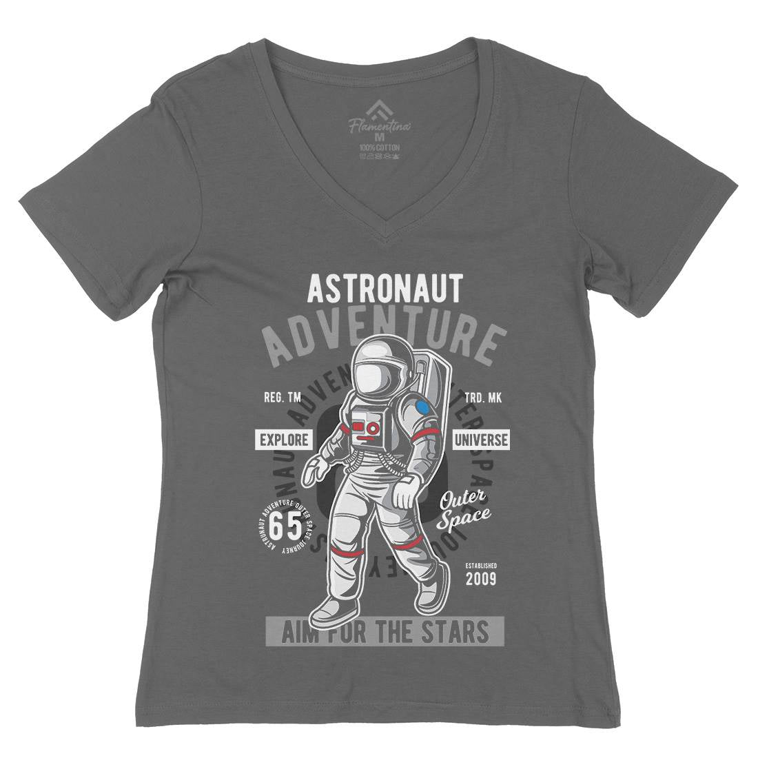 Astronaut Adventure Womens Organic V-Neck T-Shirt Space C307