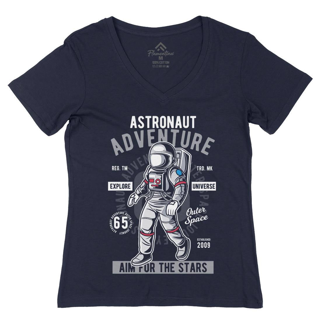 Astronaut Adventure Womens Organic V-Neck T-Shirt Space C307