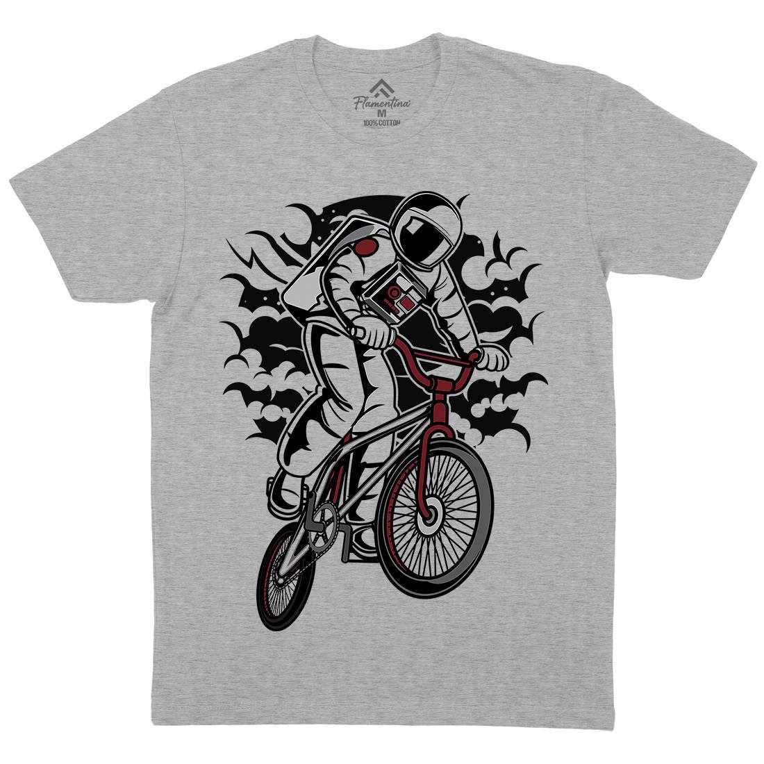 Astronaut Bike Mens Organic Crew Neck T-Shirt Space C308