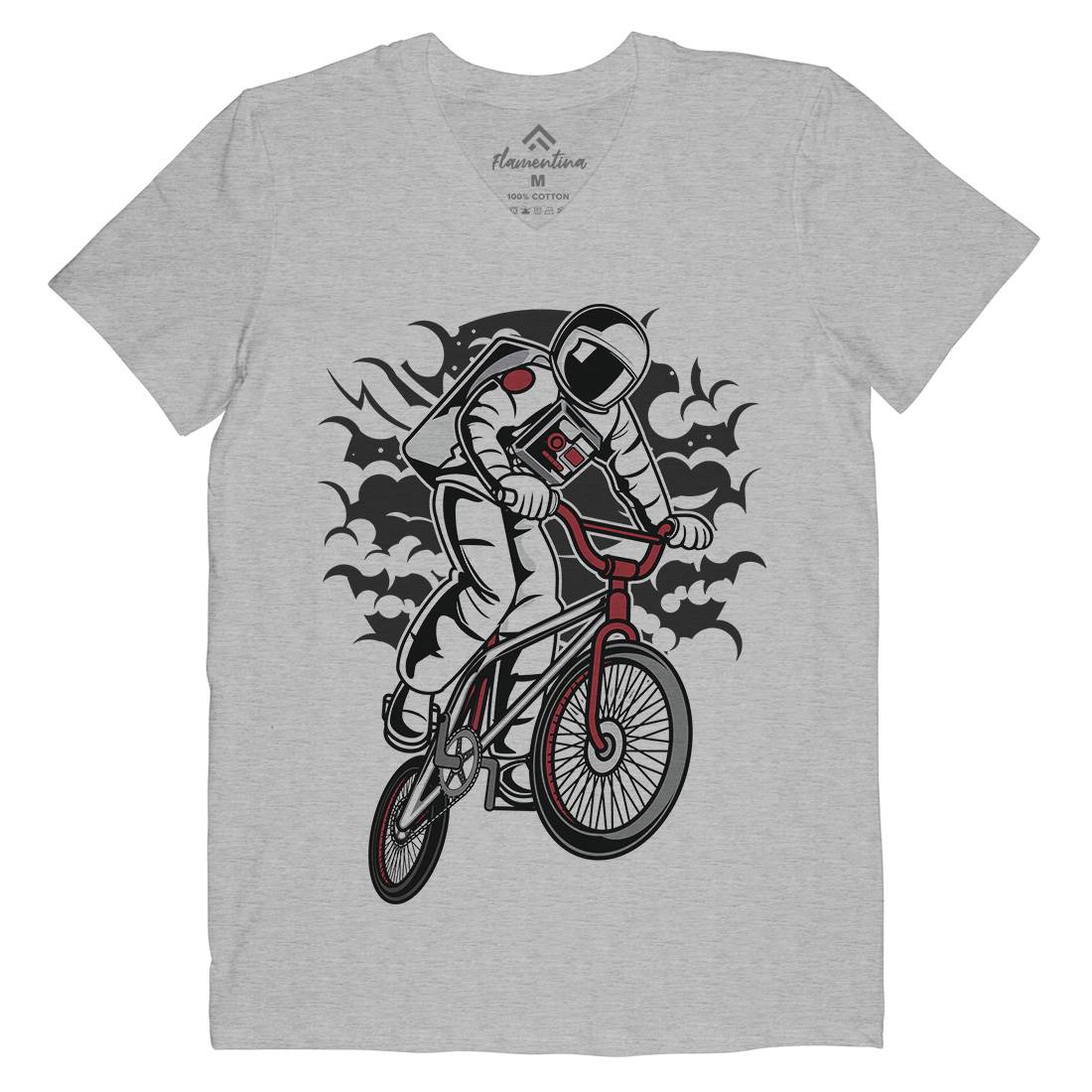 Astronaut Bike Mens Organic V-Neck T-Shirt Space C308