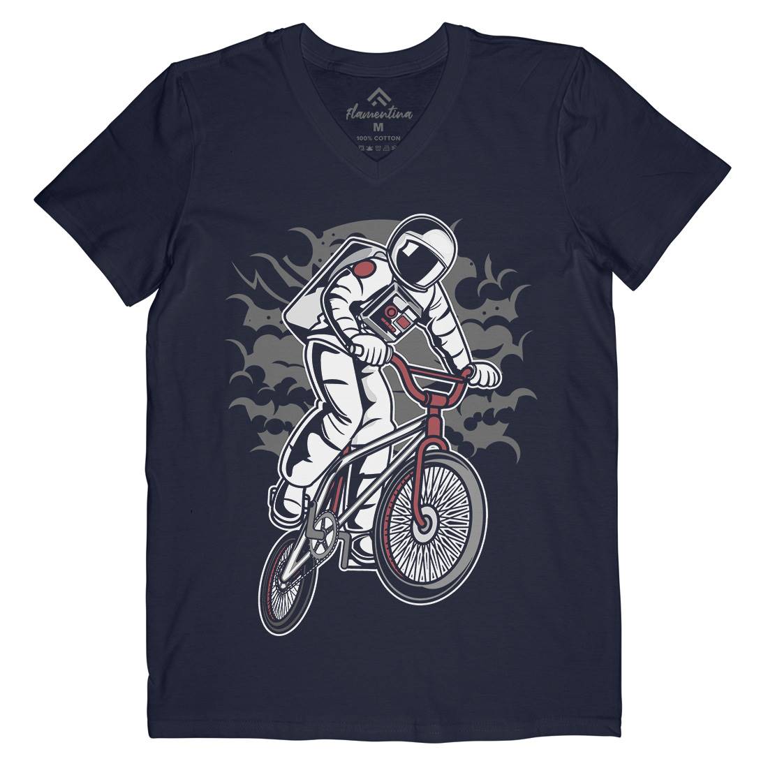Astronaut Bike Mens Organic V-Neck T-Shirt Space C308