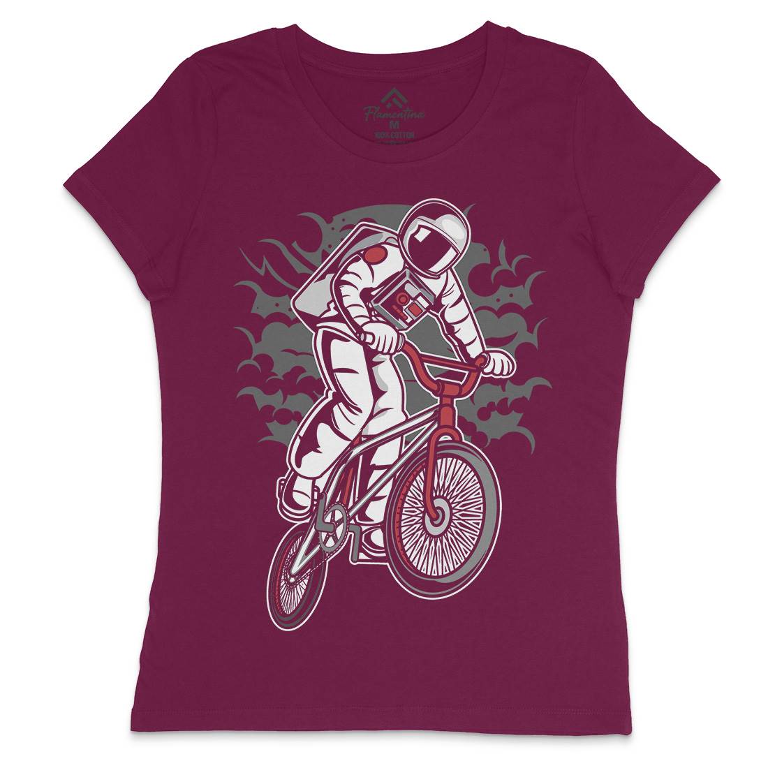 Astronaut Bike Womens Crew Neck T-Shirt Space C308
