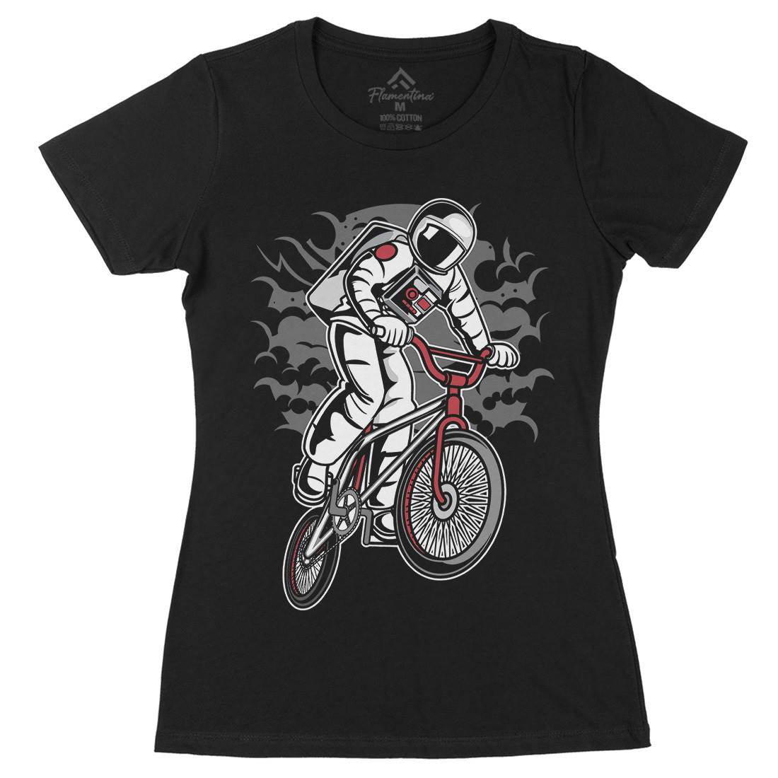 Astronaut Bike Womens Organic Crew Neck T-Shirt Space C308