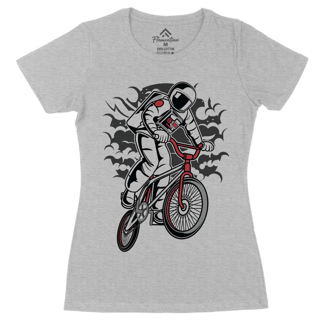 Astronaut Bike Womens Organic Crew Neck T-Shirt Space C308