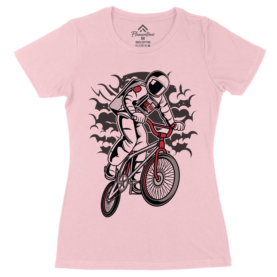 Astronaut Bike Womens Organic Crew Neck T-Shirt Space C308