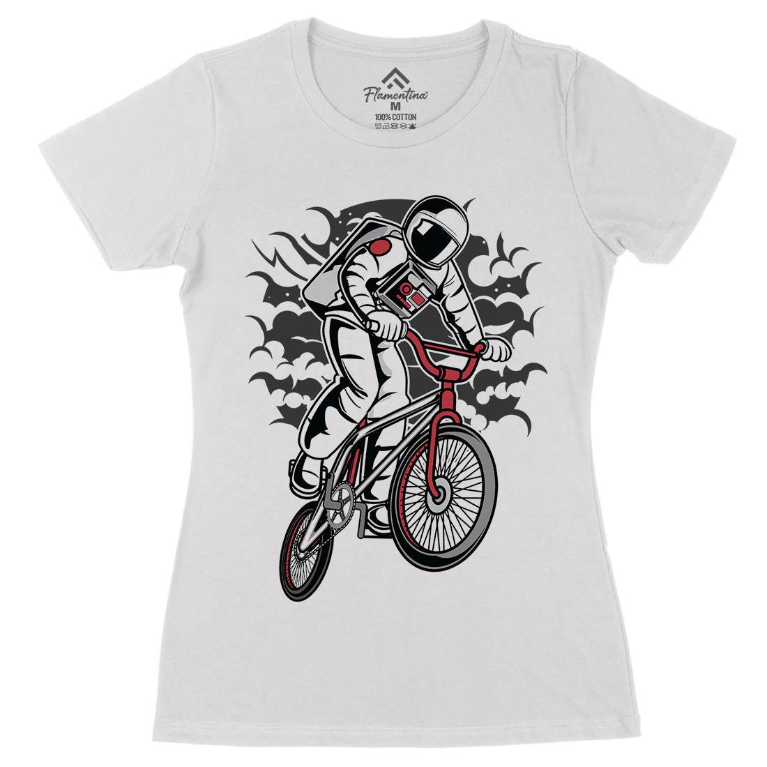 Astronaut Bike Womens Organic Crew Neck T-Shirt Space C308