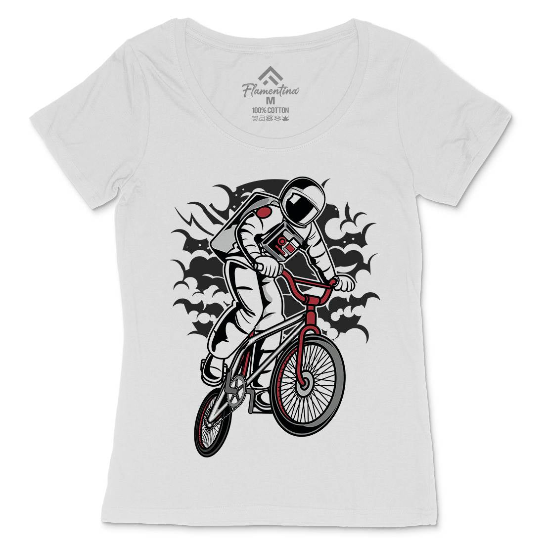 Astronaut Bike Womens Scoop Neck T-Shirt Space C308