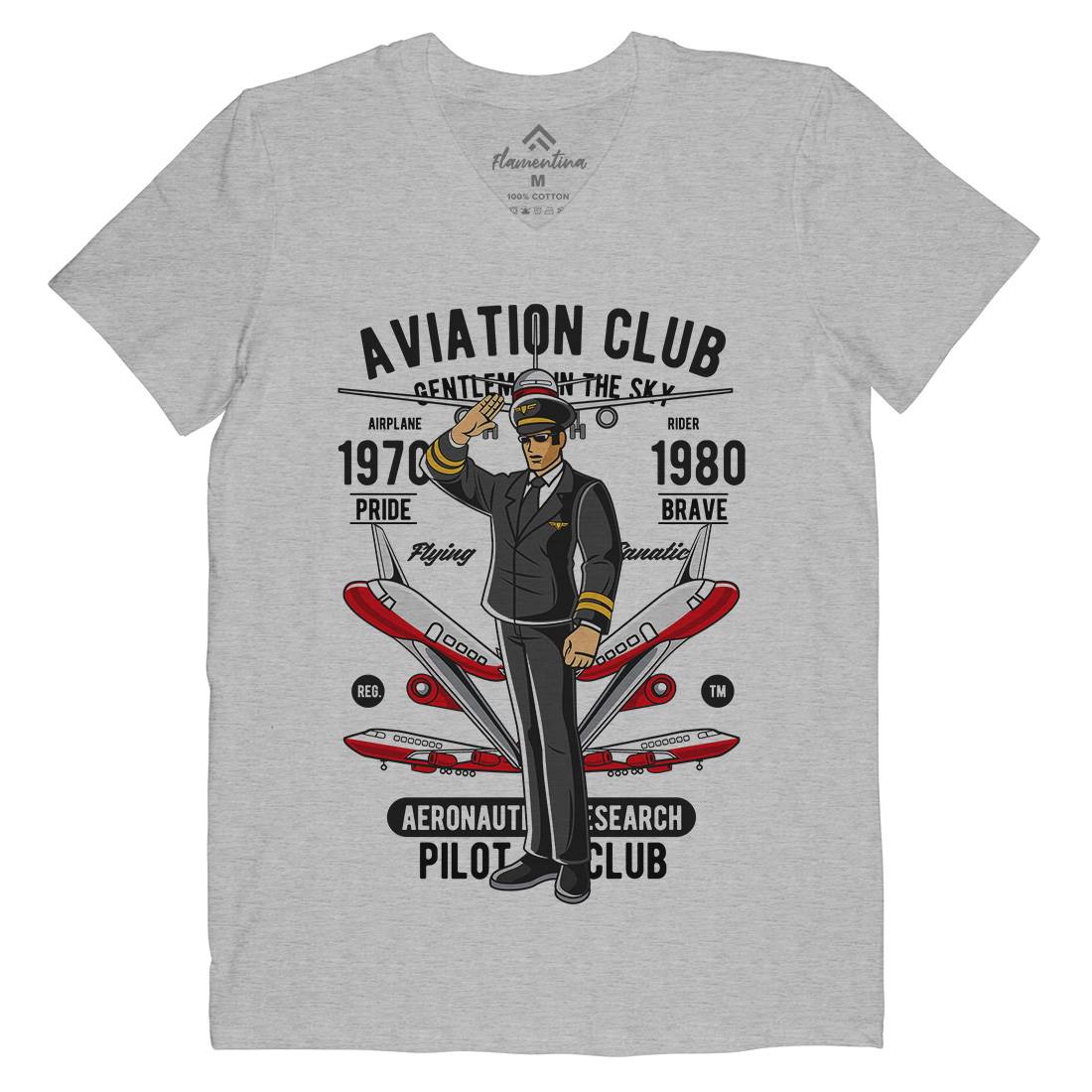 Aviation Club Mens Organic V-Neck T-Shirt Sport C309