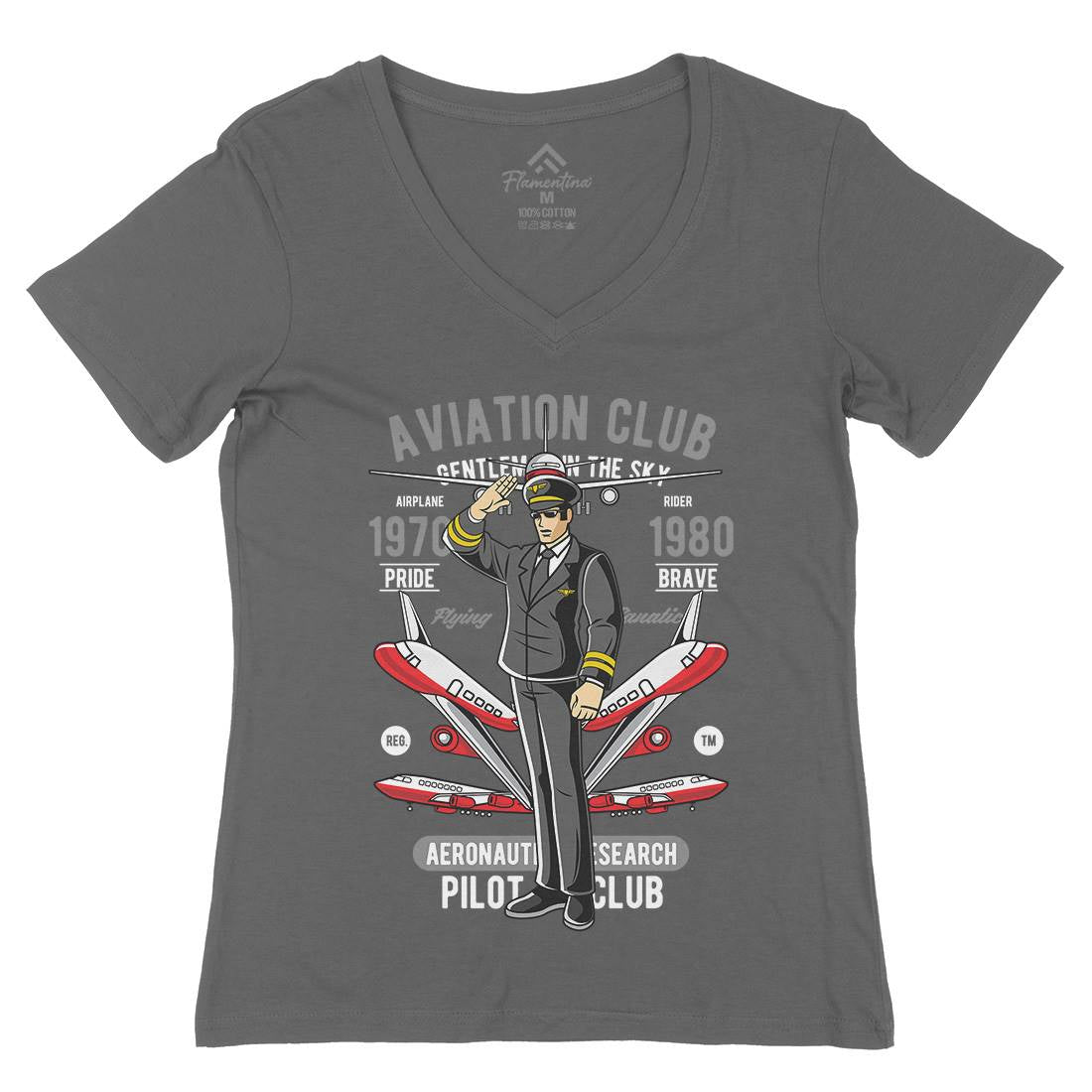 Aviation Club Womens Organic V-Neck T-Shirt Sport C309