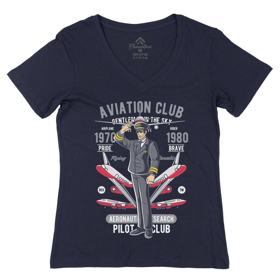 Aviation Club Womens Organic V-Neck T-Shirt Sport C309