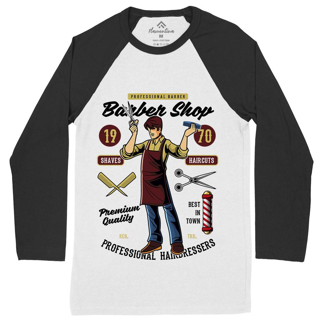 Shop Mens Long Sleeve Baseball T-Shirt Barber C310