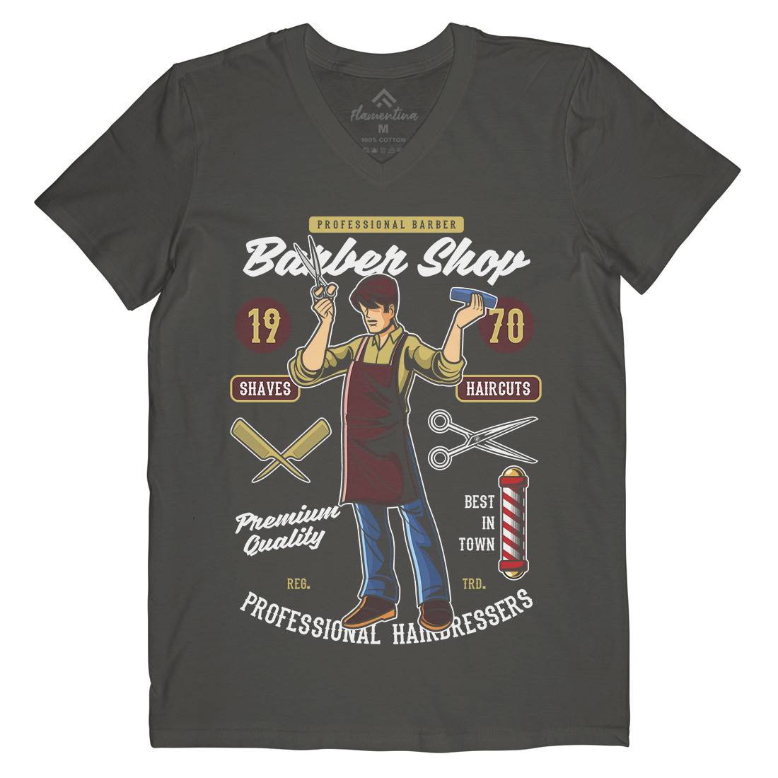 Shop Mens V-Neck T-Shirt Barber C310