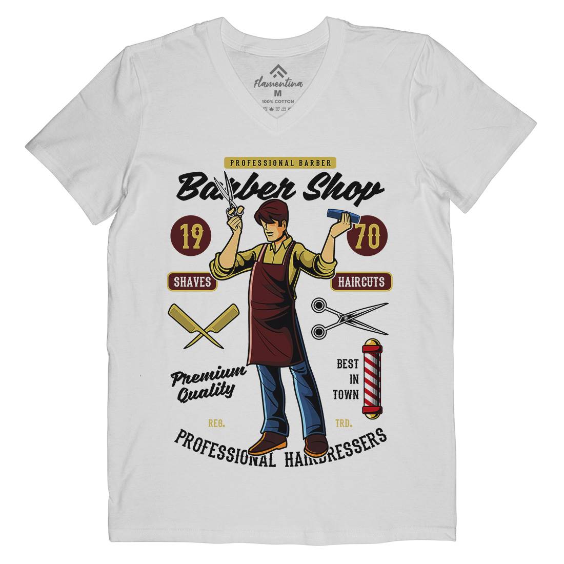 Shop Mens V-Neck T-Shirt Barber C310