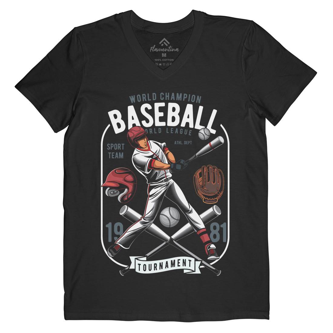 Baseball Mens Organic V-Neck T-Shirt Sport C311