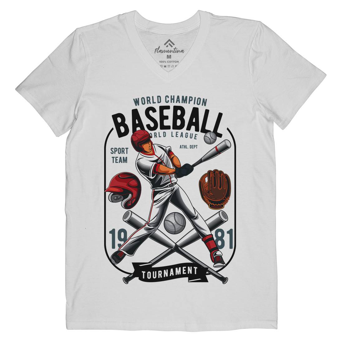Baseball Mens Organic V-Neck T-Shirt Sport C311
