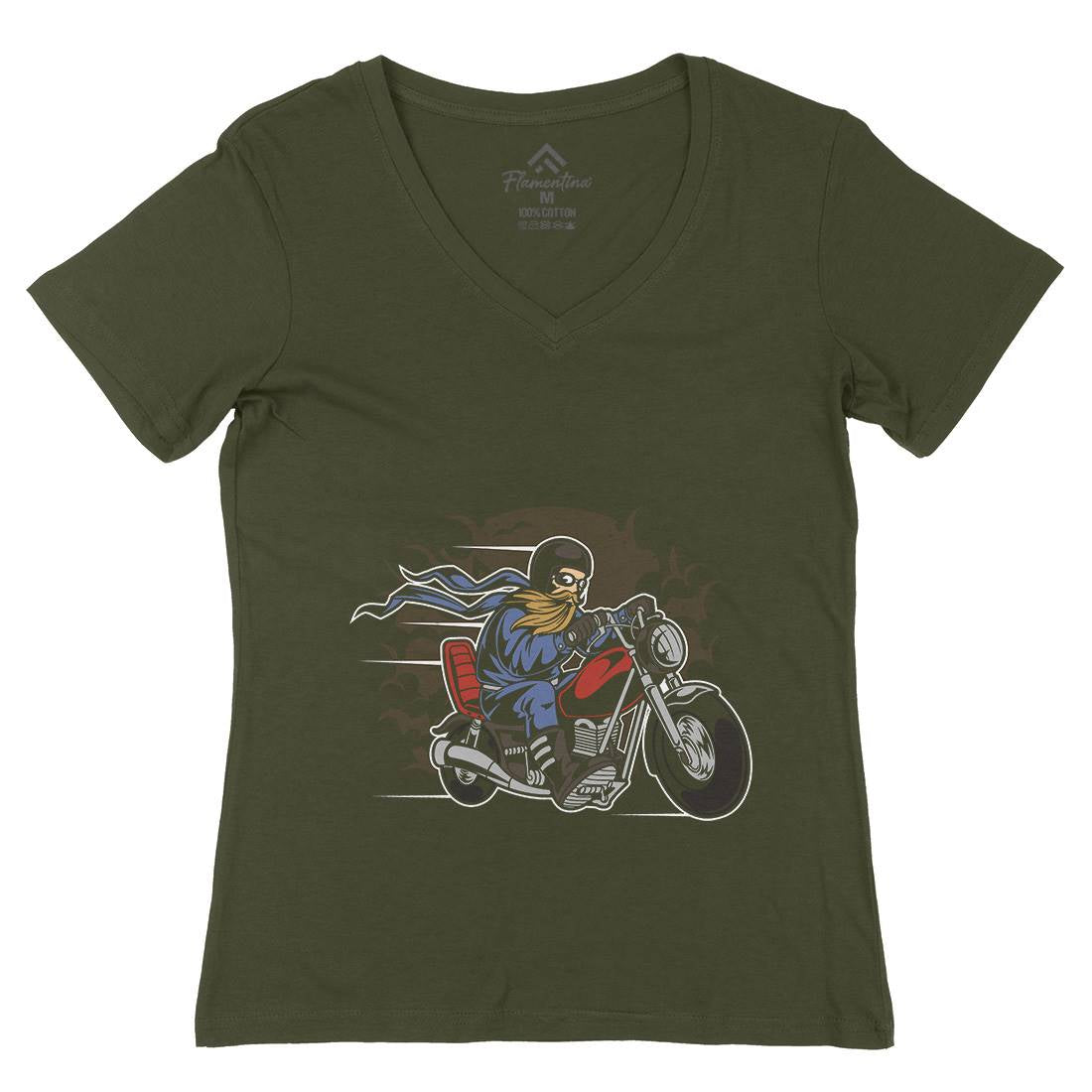 Bearded Biker Womens Organic V-Neck T-Shirt Motorcycles C312
