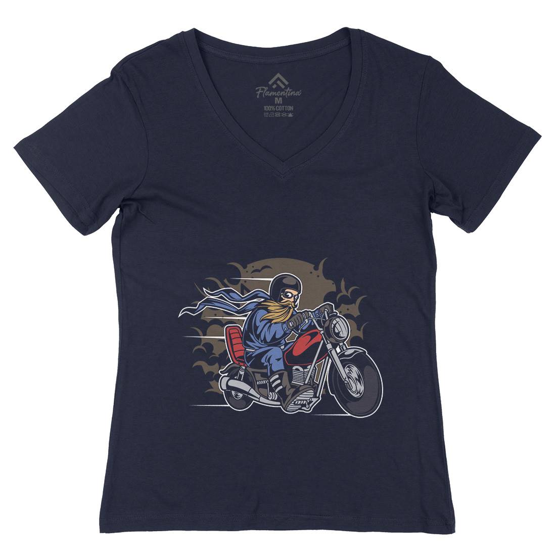Bearded Biker Womens Organic V-Neck T-Shirt Motorcycles C312