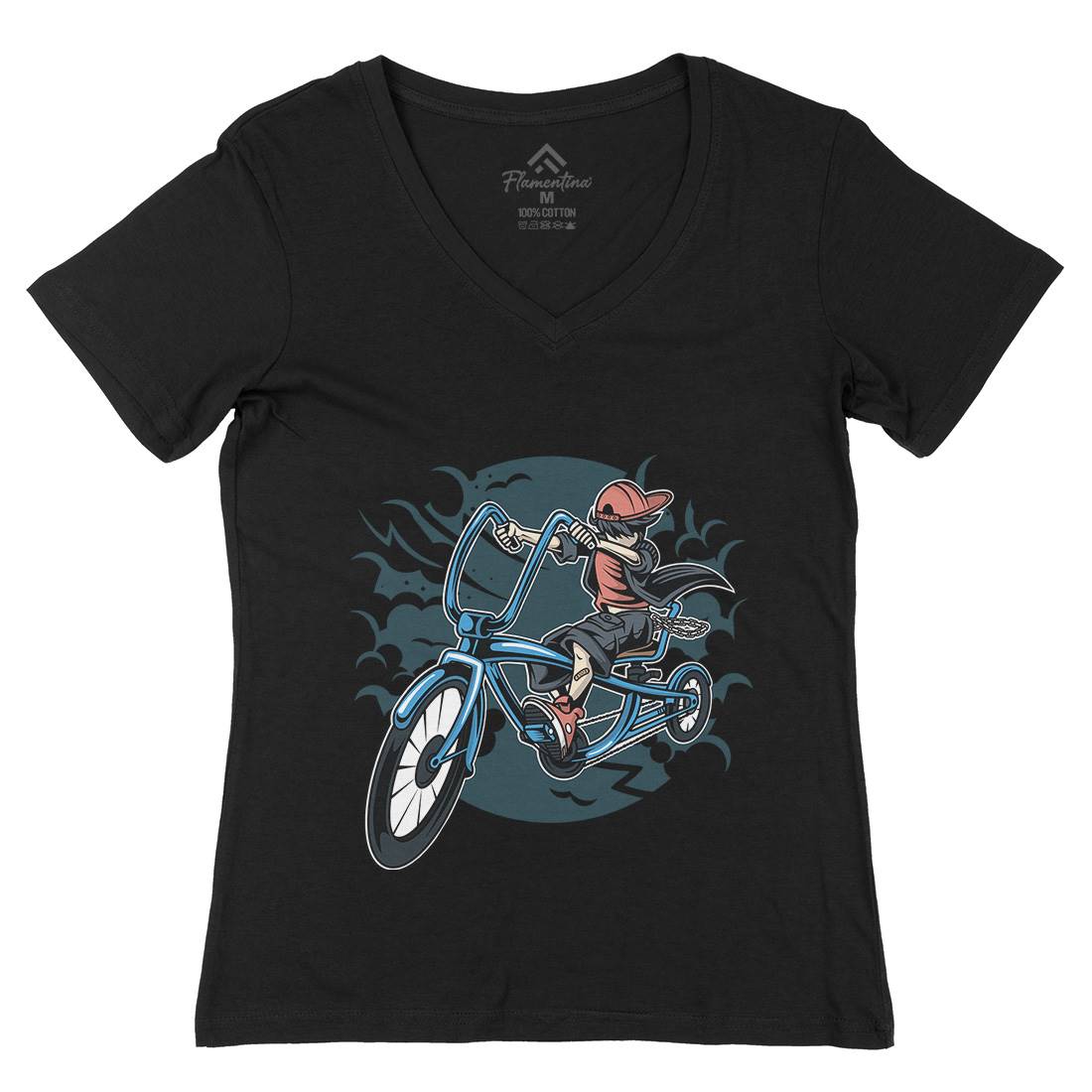 Bicycle Kid Womens Organic V-Neck T-Shirt Sport C314