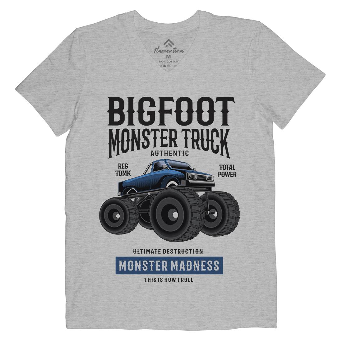 Bigfoot Mens Organic V-Neck T-Shirt Vehicles C316