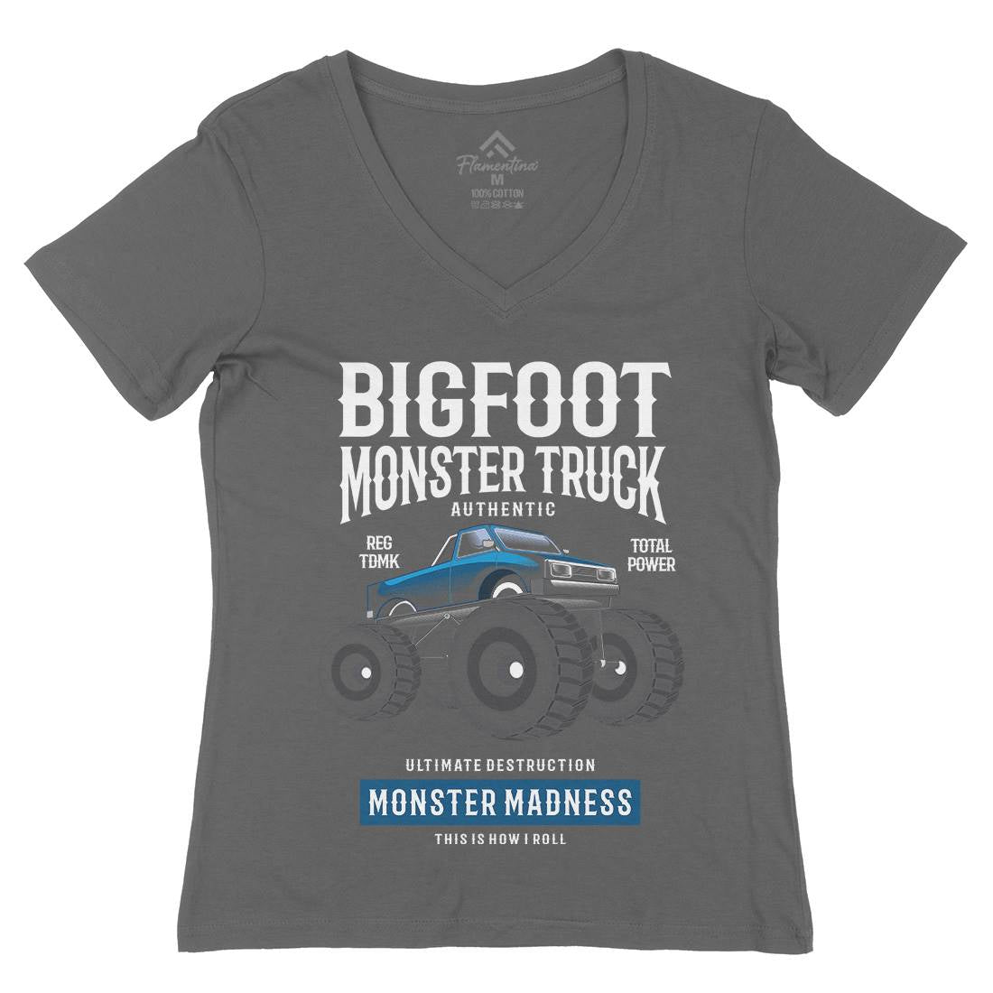 Bigfoot Womens Organic V-Neck T-Shirt Vehicles C316