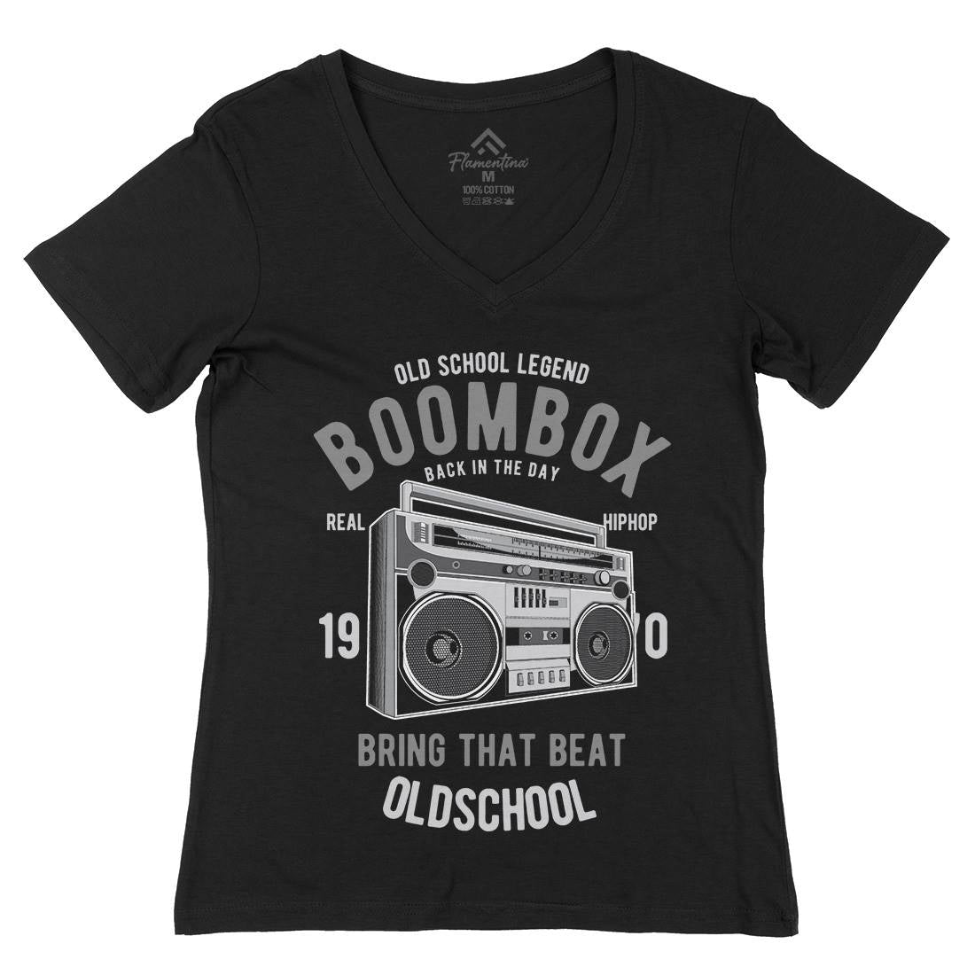 Boombox Womens Organic V-Neck T-Shirt Music C319