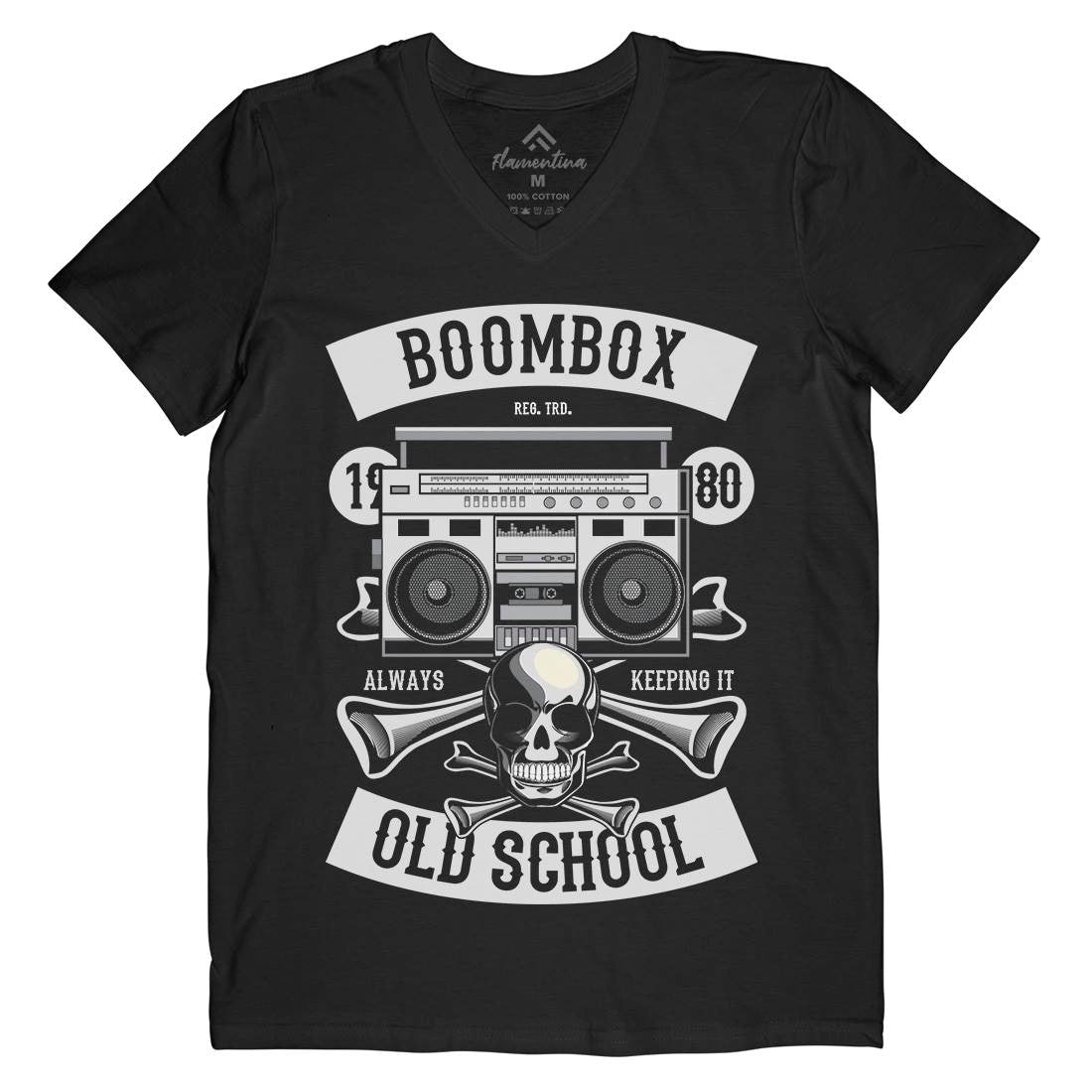 Boombox Old School Mens Organic V-Neck T-Shirt Music C320