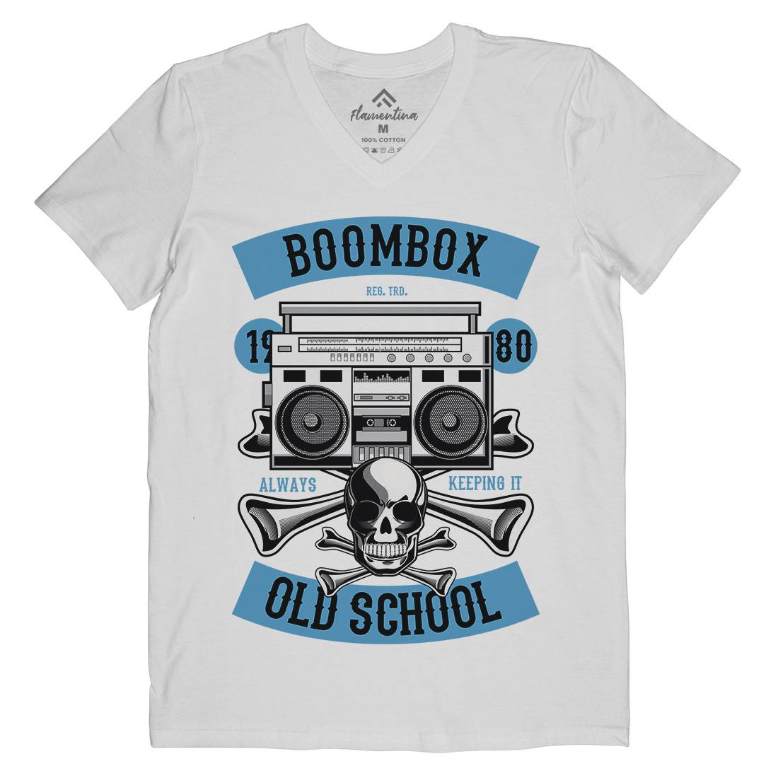 Boombox Old School Mens Organic V-Neck T-Shirt Music C320