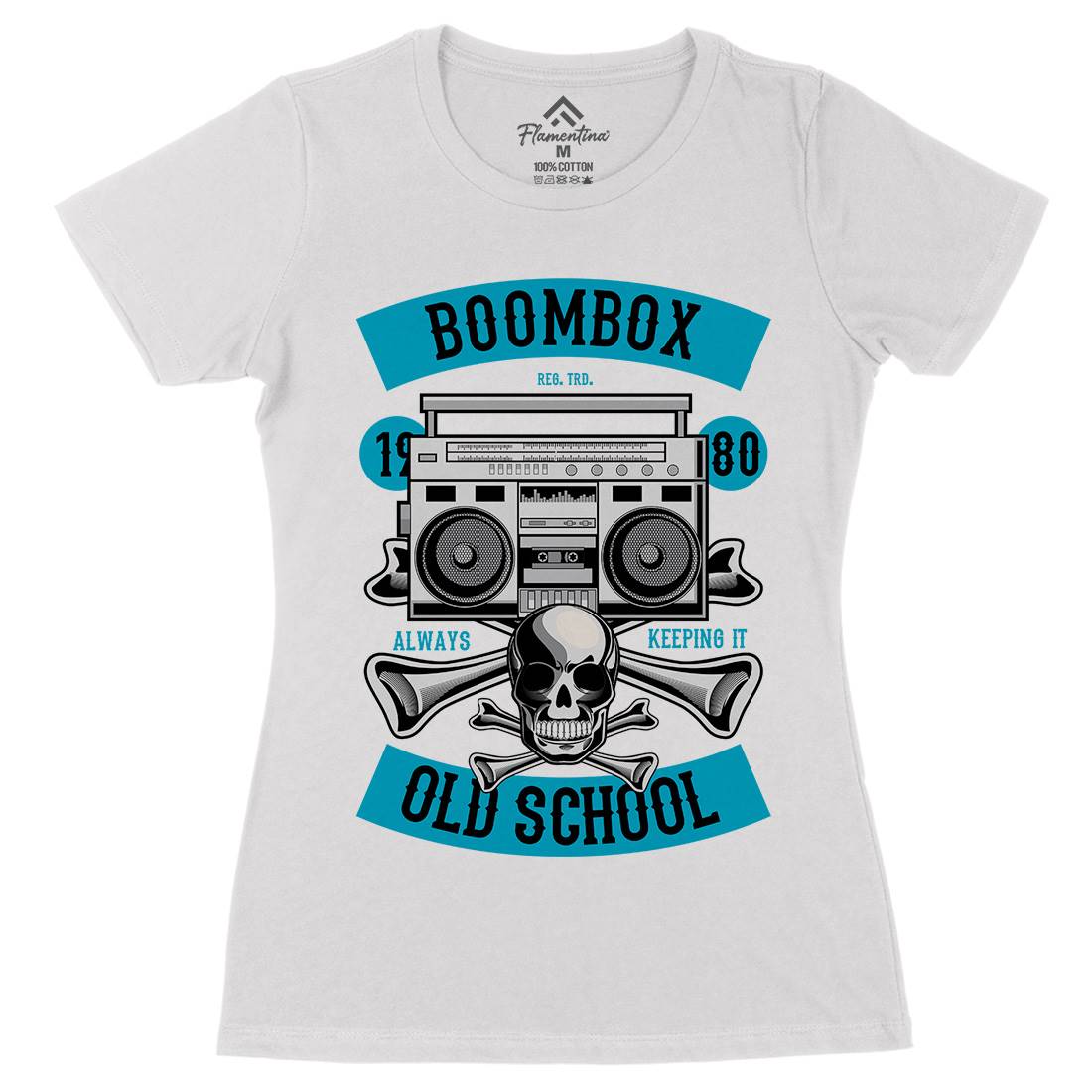 Boombox Old School Womens Organic Crew Neck T-Shirt Music C320